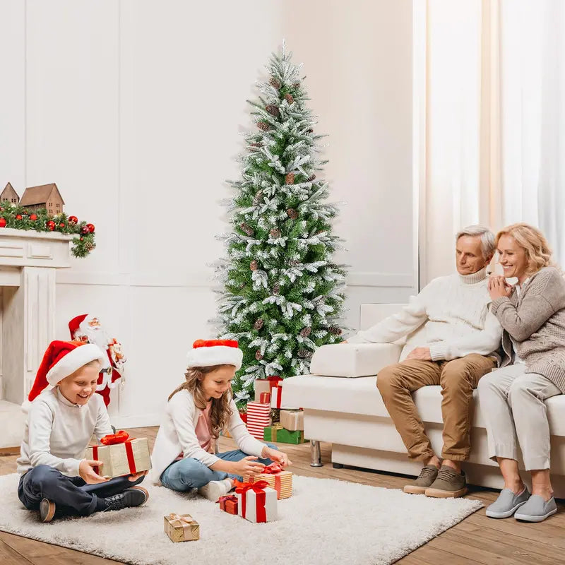 6-Foot Pre-Lit Pencil-Style Artificial Christmas Tree with Snow Flocking and 280 Warm-White LEDs