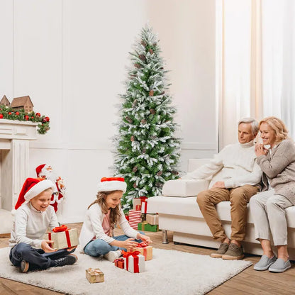 6-Foot Pre-Lit Pencil-Style Artificial Christmas Tree with Snow Flocking and 280 Warm-White LEDs
