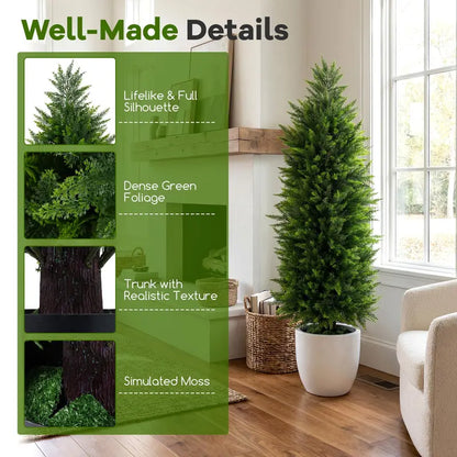 Set of 2 Artificial Cedar Cypress Plants in Cement-Filled Pots (4 FT Tall)