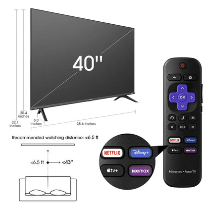 Hisense 40″ Full HD Roku Smart LED TV, Model 40H4030F1, Motion Rate 120, DTS Sound