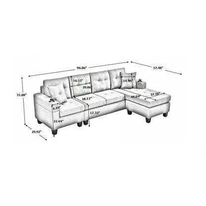 L-Shaped Sectional Sofa with Chaise Lounge  Living Room Set Featuring Built-in Cup Holders