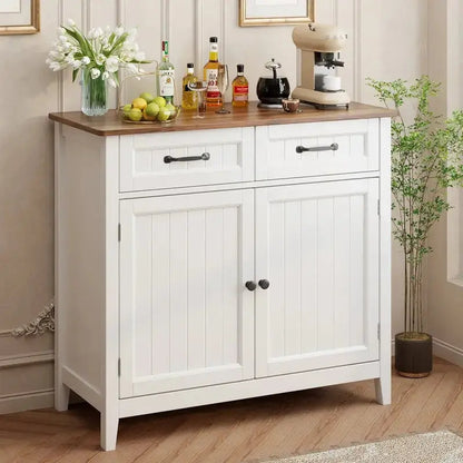 Wooden Kitchen Sideboard Buffet Cabinet  Dual-Door Coffee Bar with 2 Drawers