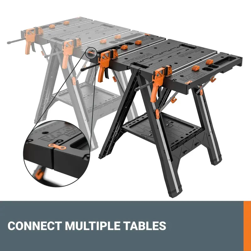 Worx Pegasus 2-in-1 Folding Work Table & Sawhorse with Clamps, 300-1000 lbs Capacity, Portable & Expandable