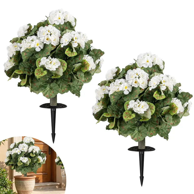 Set of 2 Begonia Ball Topiaries  22.5-Inch Artificial Plants with Ground Anchors