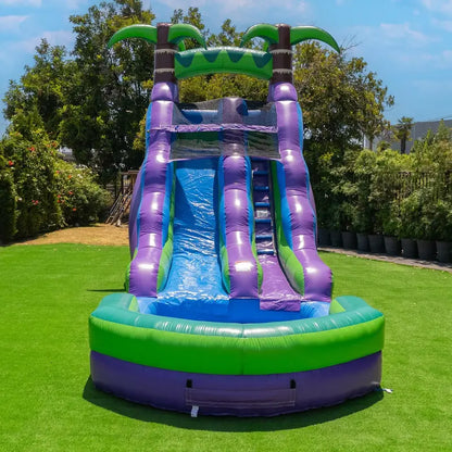 HeroKiddo 16-Foot Tropical-Themed Inflatable Water Slide with Pool  Wet/Dry Use