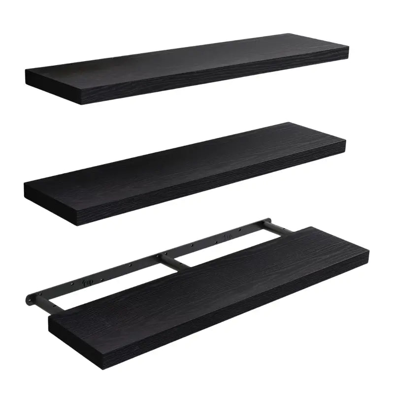 Set of 3 Floating Wooden Wall Shelves for Living Room or Kitchen