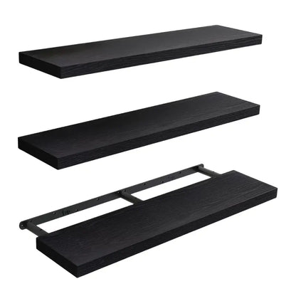 Set of 3 Floating Wooden Wall Shelves for Living Room or Kitchen