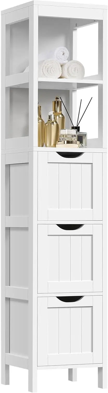 Yaheetech Freestanding Bathroom Floor Cabinet  Two-Drawer White Wooden Organizer with Side Rack & Shelf