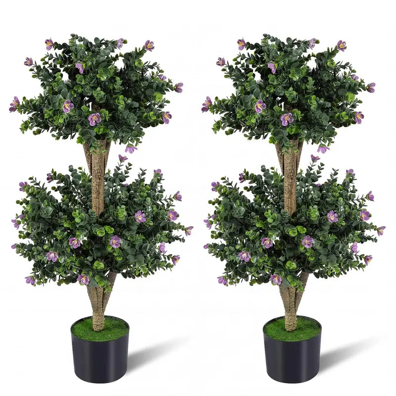 Set of Two 3-Foot Double-Ball Boxwood Topiaries for Porch or Entryway Decoration