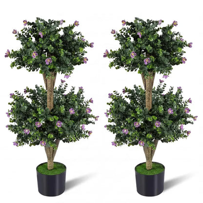 Set of Two 3-Foot Double-Ball Boxwood Topiaries for Porch or Entryway Decoration