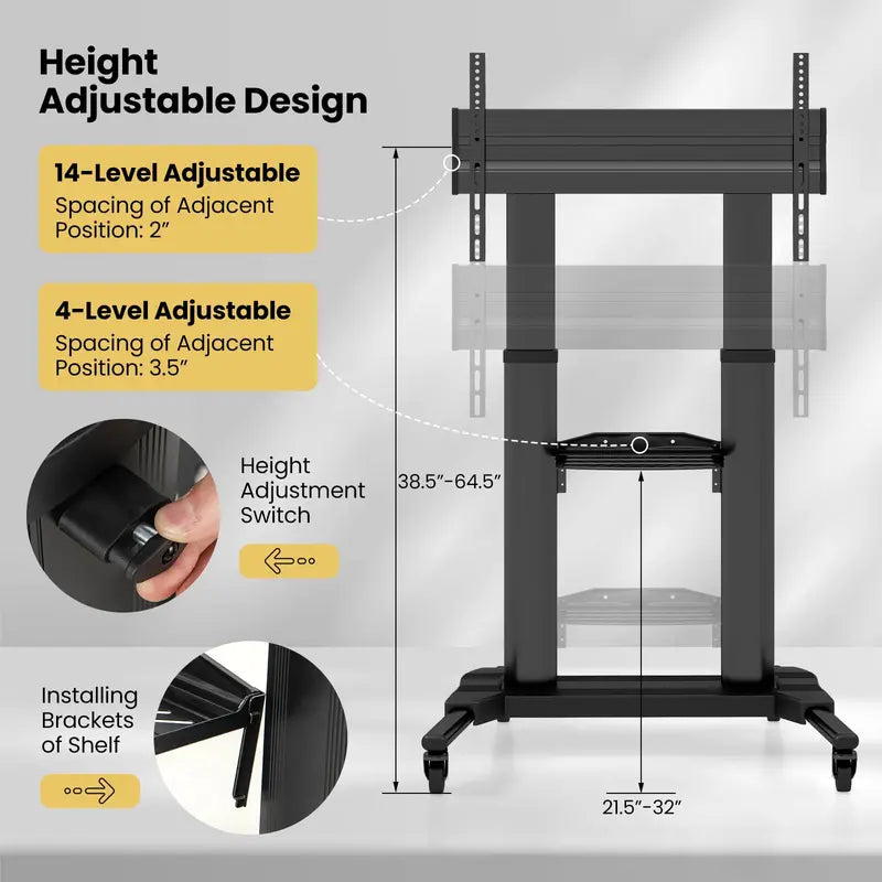 Mobile TV Stand Compatible with 32″85″ Flat or Curved Screens and VESA 400×700mm Mounting
