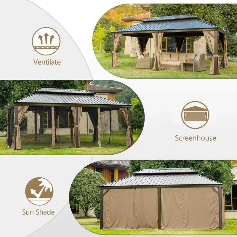 Calaro Galvanized Steel Patio Gazebo  19.5 ft W × 11 ft D Heavy-Duty Outdoor Canopy Structure