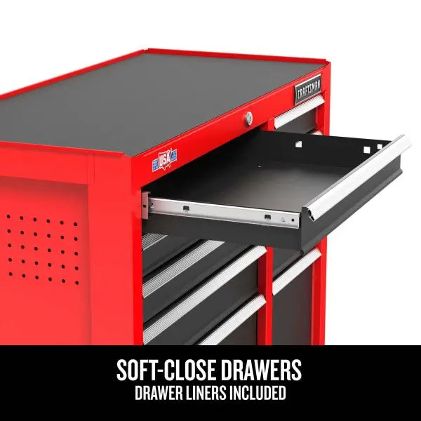 2000 Series Red Rolling Cabinet  26-in Wide × 36.5-in Tall Five-Drawer Steel Storage Unit