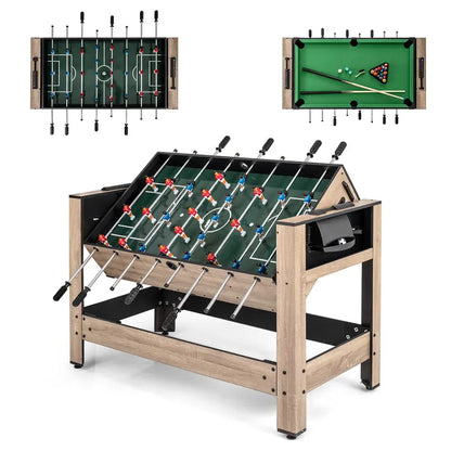 Rotating 2-in-1 Multi-Game Table Combining Foosball and Pool Play
