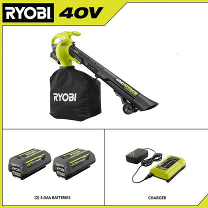 RYOBI RY40451-2B Cordless Leaf Vacuum & Mulcher  40V, Includes Two 5.0 Ah Batteries and Charger