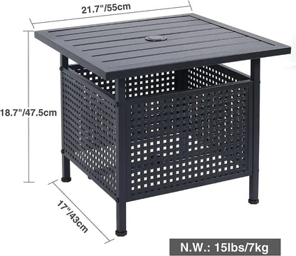 REDCAMP Outdoor Side Table with 1.6 Inches Umbrella Hole, Square Metal Patio Bistro Side Table Stand for Pool Garden Backyard