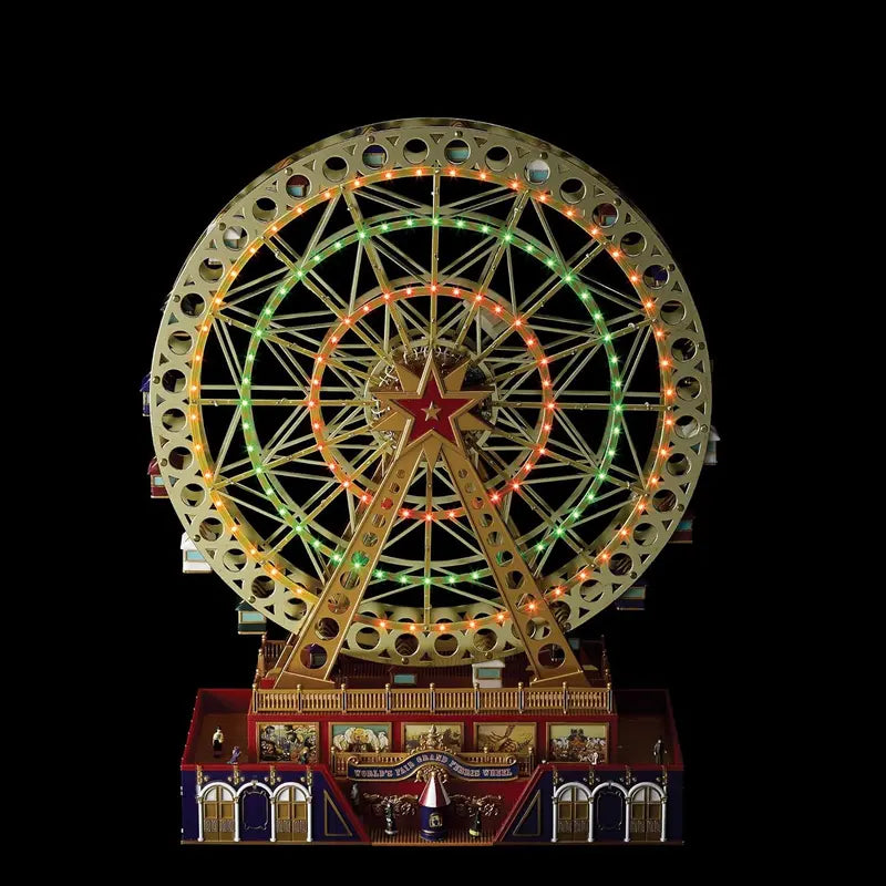 Musical Holiday Carousel Decor  Dual-Set Animated Ferris Wheel & Merry-Go-Round (15″ Gold + 12″ Red)