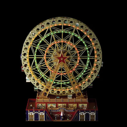 Musical Holiday Carousel Decor  Dual-Set Animated Ferris Wheel & Merry-Go-Round (15″ Gold + 12″ Red)