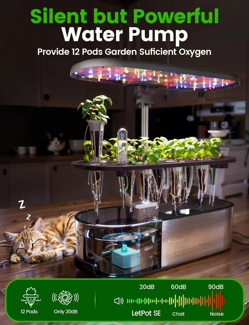 12-Pot Smart Hydroponic Garden  WiFi-Enabled Indoor Herb Kit with 24W LED, 5.5L Tank & Auto-Timer