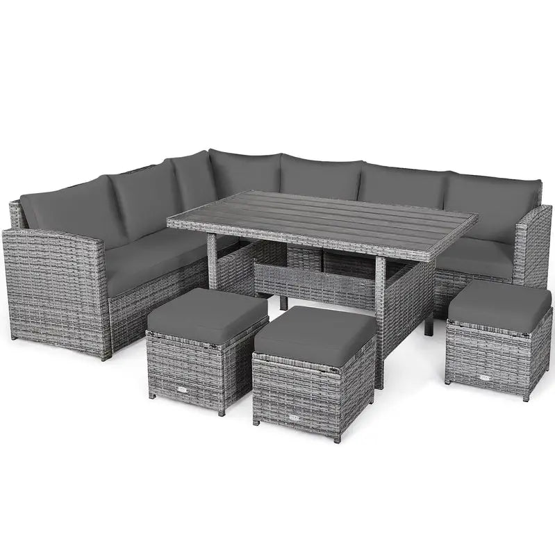 7-Piece Black Rattan Patio Furniture Set  All-Weather Outdoor Seating Collection