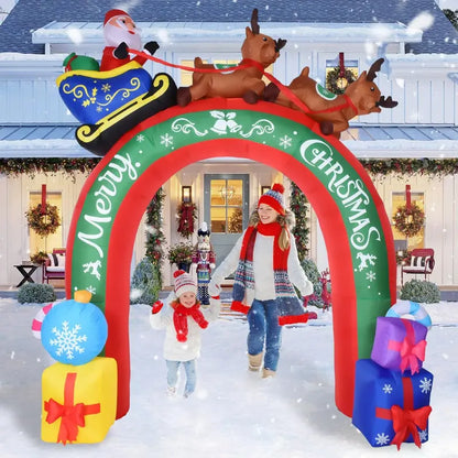 JETEHO 10 FT Christmas Inflatable Archway with Santa & Reindeers, LED Lights, Weatherproof Polyester, Outdoor Holiday Decoration