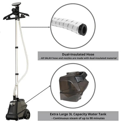 SALAV Commercial Full-Size Garment Steamer with Foot Pedals and Extra Large 3L Water Tank