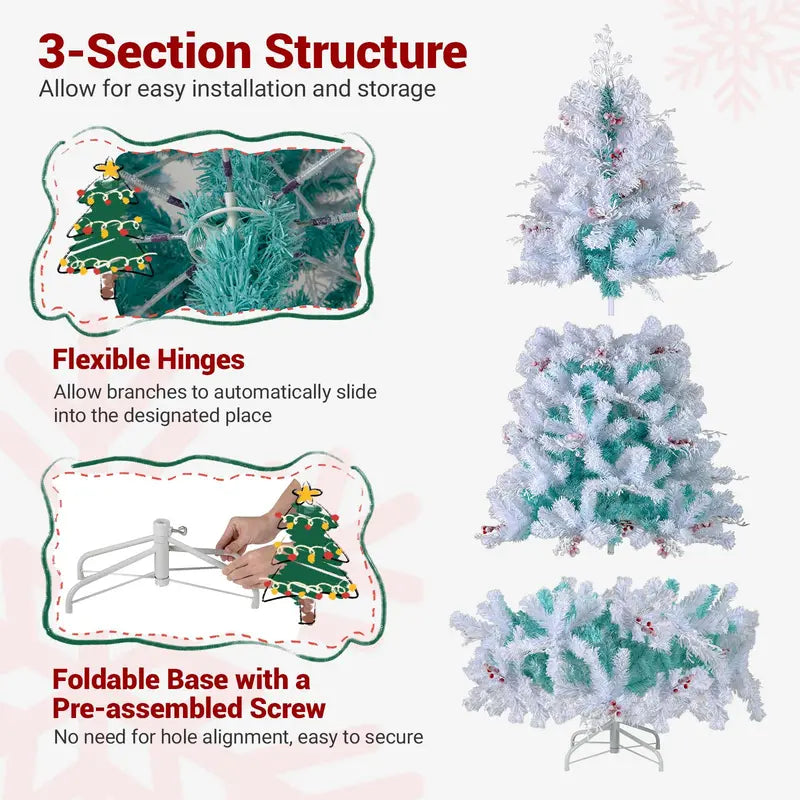 6-Foot or 7-Foot Hinged Pre-Lit Christmas Tree with Snow-Flocked Branches and Energy-Efficient LEDs