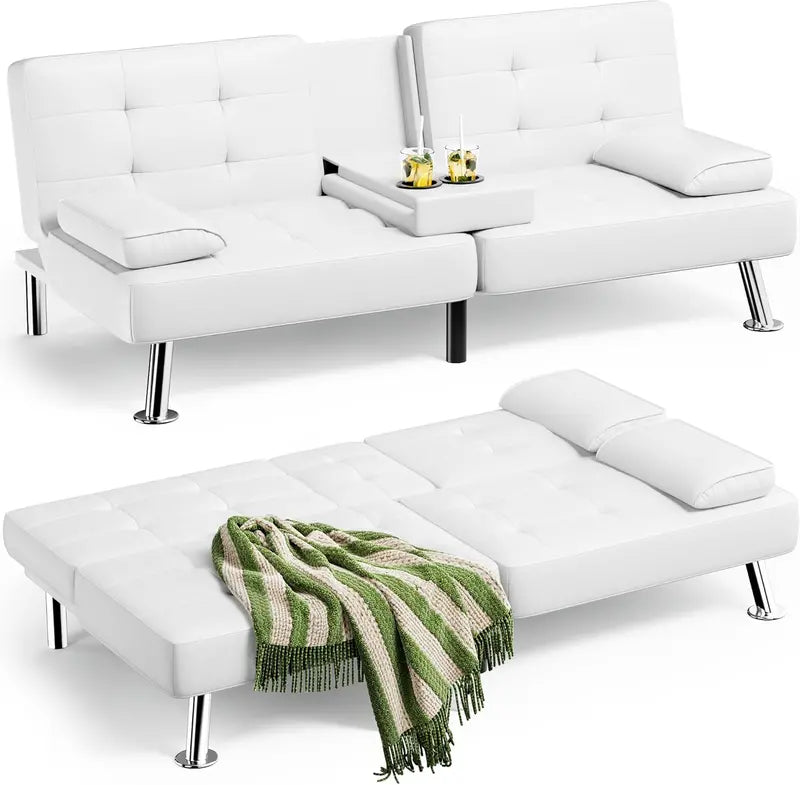 Homall Leather Futon Sofa Bed  Adjustable Recliner with Removable Armrests & Dual Cup Holders
