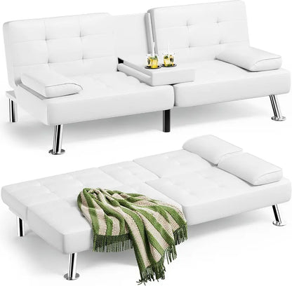 Homall Leather Futon Sofa Bed  Adjustable Recliner with Removable Armrests & Dual Cup Holders