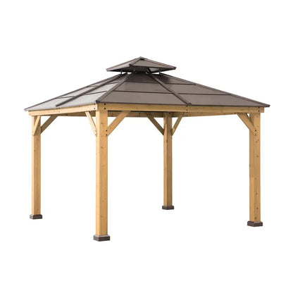 10 ft. x 10 ft. Cedar Gazebo with Steel 2-Tier Hip Roof — Hardtop Outdoor Structure