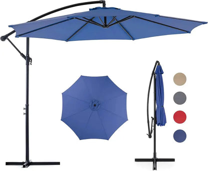 9.8-Foot Cantilever Patio Umbrella with Adjustable Tilt, 8-Rib Steel Frame, UV-Resistant Canopy for Backyard, Pool, or Garden  Blue