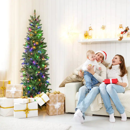 6-Foot or 7-Foot Pre-Lit Slim Pencil Christmas Tree with Realistic PVC/PE Branch Tips