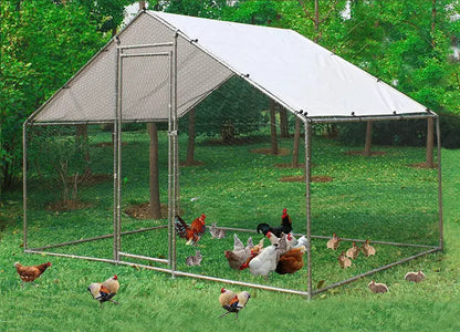 Large Chicken Coop Metal Chicken Runs for Yard, 10′ Walk in Chicken Coop Cage Chicken Pen Poultry Cage with Waterproof and Anti-UV Cover Heavy Duty Rabbit Hutch Duck Cage for Outdoor, Backyard and Farm