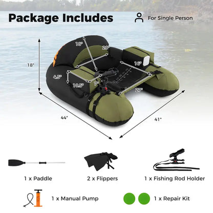 Reinforced Inflatable Float Tube for Anglers Featuring Rod Holder and Durable Construction