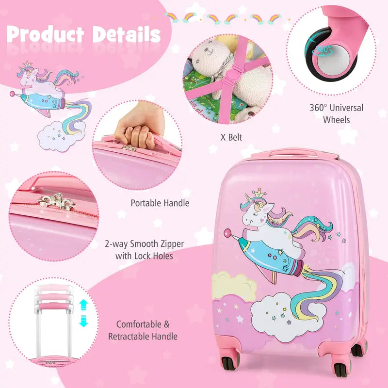 Pink Kids’ Carry-On Luggage Set: 12″ and 18″ Spinner Suitcases