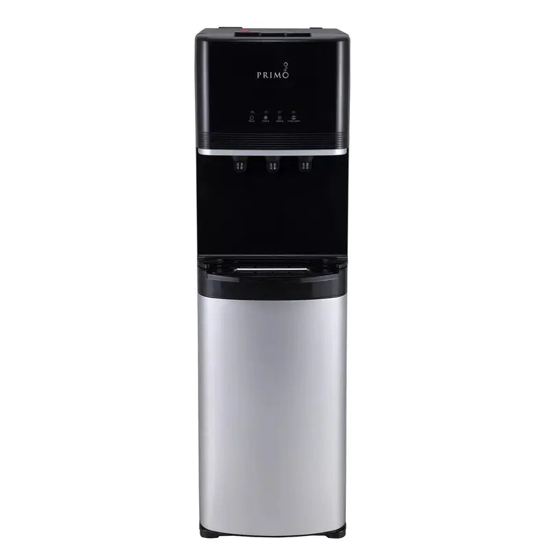Primo Deluxe Bottom-Load Stainless Steel Water Cooler  Triple-Temperature Dispenser (Hot/Cold/Ambient)