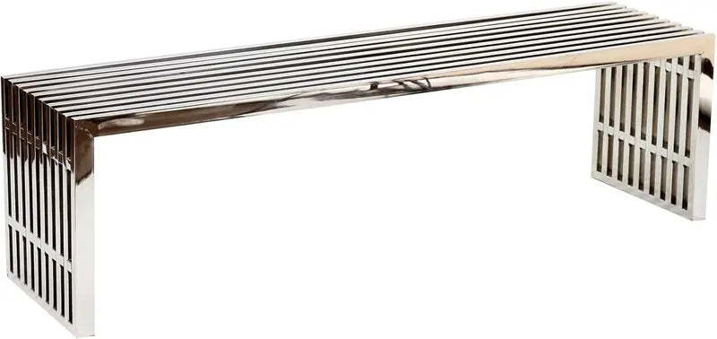 Large Stainless Steel Gridiron Bench  Sleek Silver Industrial-Style Seating for Entryways or Outdoor Use