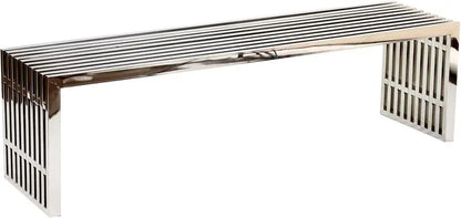 Large Stainless Steel Gridiron Bench  Sleek Silver Industrial-Style Seating for Entryways or Outdoor Use