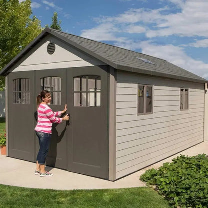 Lifespan 11′ x 18.5′ Outdoor Storage Shed  Desert Sand Resin Design