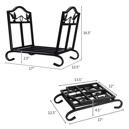 Collapsible Wrought Iron Firewood Rack for Indoor or Outdoor Storage