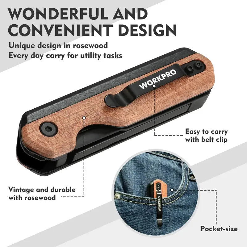 WORKPRO Folding 2-in-1 Utility Knife with 10 Extra SK5 Replacement Blades