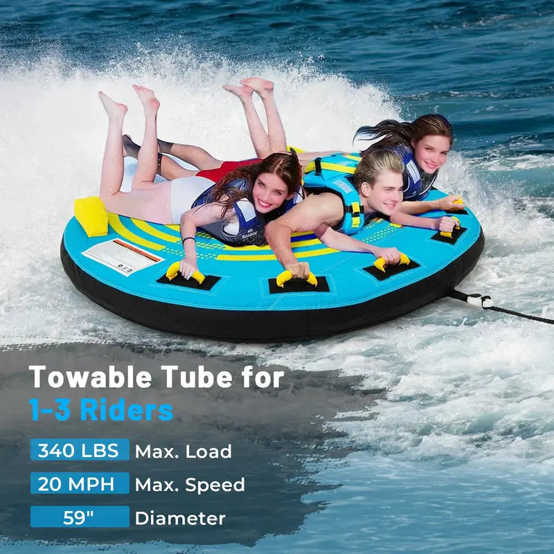 Multi-Rider Inflatable Boat Tube  13 Person Towable with Integrated Quick-Connect Fitting and Drain Plug