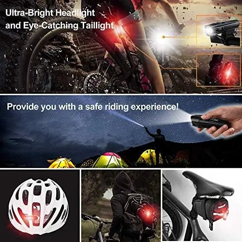 Ascher Ultra-Bright USB Rechargeable 4-Mode Bike Light Set  Powerful Front & Rear Lights for Cycling