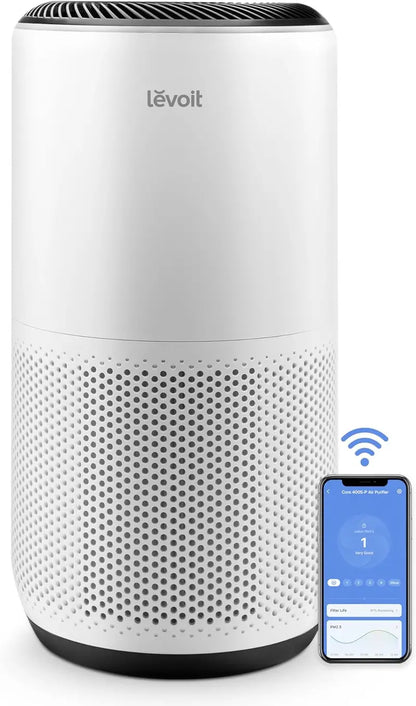 Levoit Core400S-P Smart Air Purifier: AHAM-Certified, Auto Mode & Real-Time Air Quality Monitor for Large Rooms (1,733 sq. ft), Pet Allergy & Smoke Relief