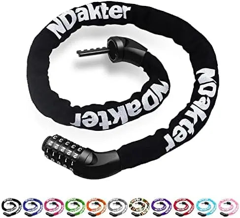 NDakter 5-Digit Combination Heavy Duty Bike Chain Lock  3.2/4.27 Feet Long, Resettable Anti-Theft Security Lock for Bikes, Scooters, Motorcycles, Doors, Gates, Fences