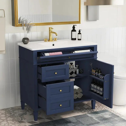 Modern 36-Inch Freestanding Bathroom Vanity with Single Undermount Sink, Soft-Close Drawers & Tip-Out Storage
