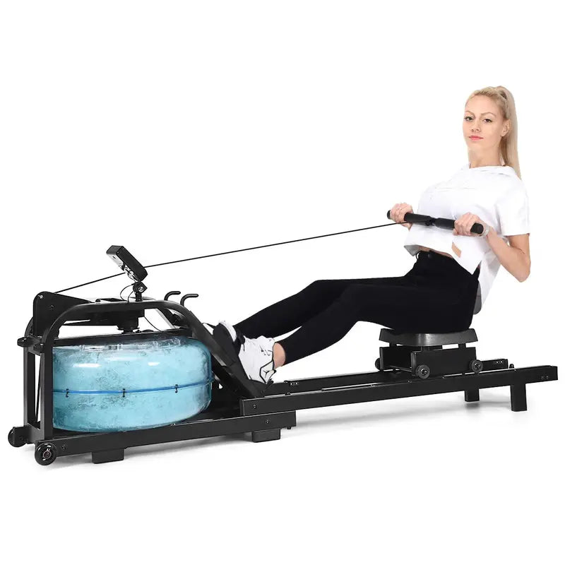 Dual-Track Water Rowing Machine with Adjustable Resistance, LCD Monitor & High Weight Capacity