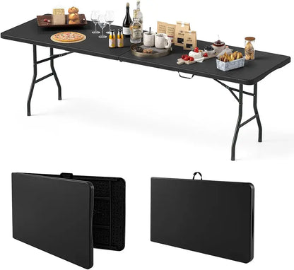 8-Foot Heavy-Duty HDPE Folding Table  350-LB Weight Capacity & Integrated Carry Handle