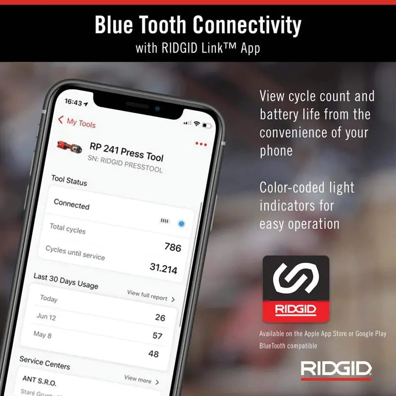 RIDGID RP 241 Compact Inline Press Tool Kit Includes 3 ProPress Jaws (1/2 in., 3/4 in., 1 in.), 2-12V Batteries, Charger + Case 57373
