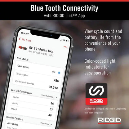 RIDGID RP 241 Compact Inline Press Tool Kit Includes 3 ProPress Jaws (1/2 in., 3/4 in., 1 in.), 2-12V Batteries, Charger + Case 57373